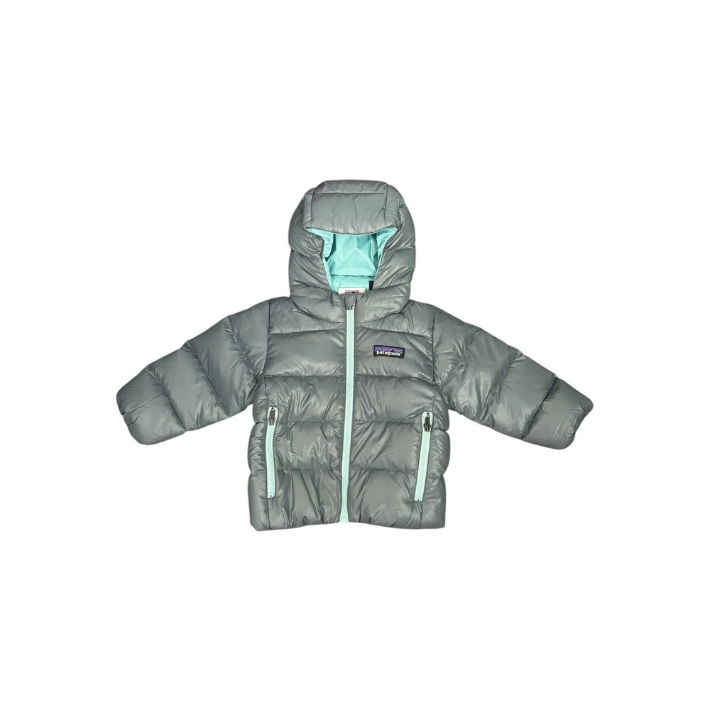 Patagonia Baby Hi-Loft Down Sweater Hoody Puffer Jacket Teal Aqua‎ Trim 3-6m New